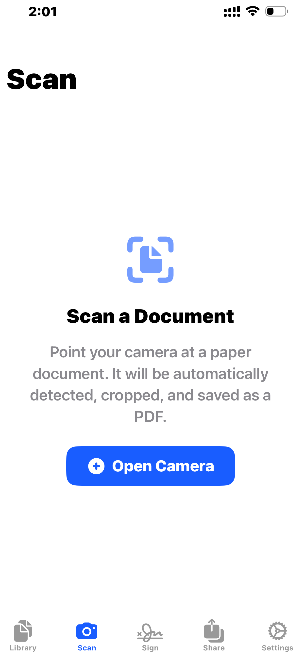 Document scanning interface with auto edge detection